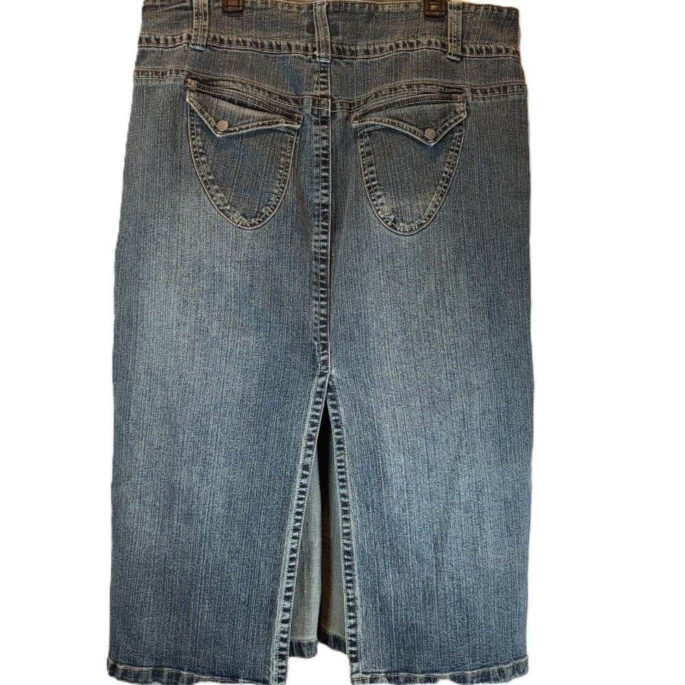Plus Size 18W Denim Pencil Skirt Stretch Back Slit Dark Wash Office Work Casual